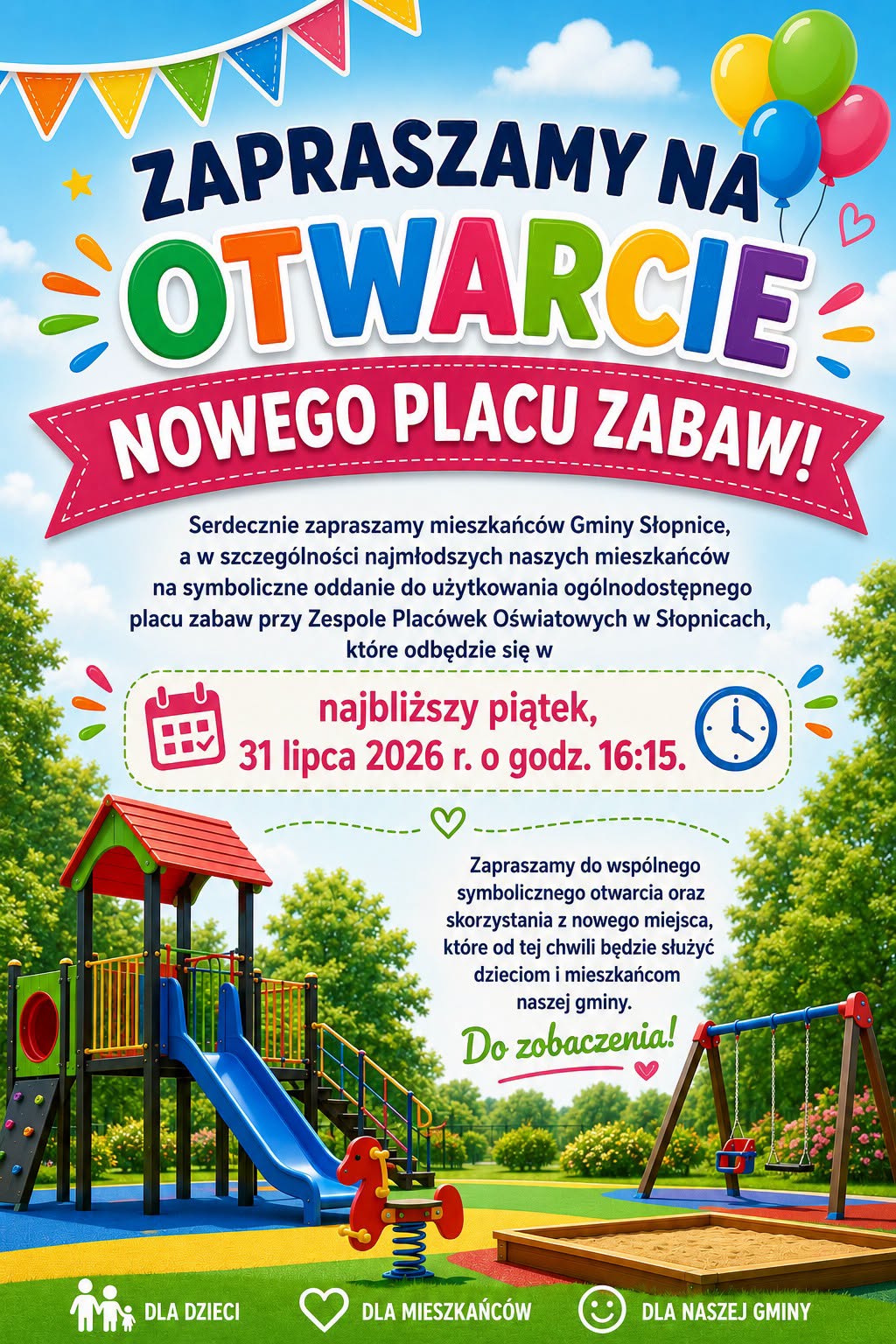 ZAPRASZAMY NA OTWARCIE NOWEGO PLACU ZABAW!